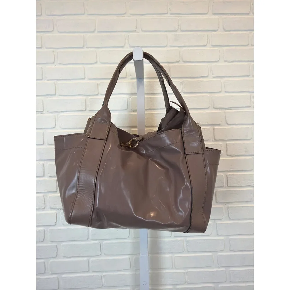 Valentino Garavani Bow Tote Taupe Patent Leather Shoulder Bag